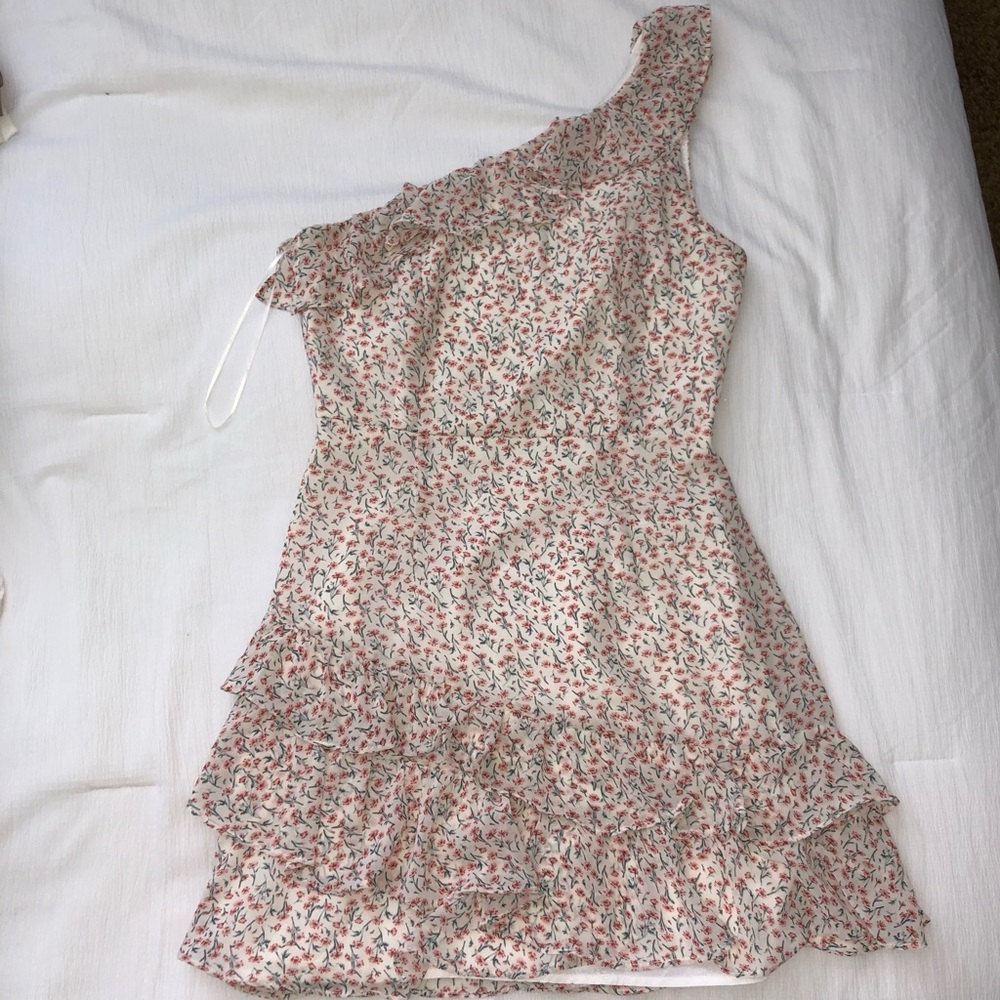 Floral One Shoulder Ruffled Dress
